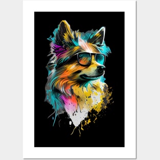 Colourful cool Pomeranian dog with sunglasses. Posters and Art